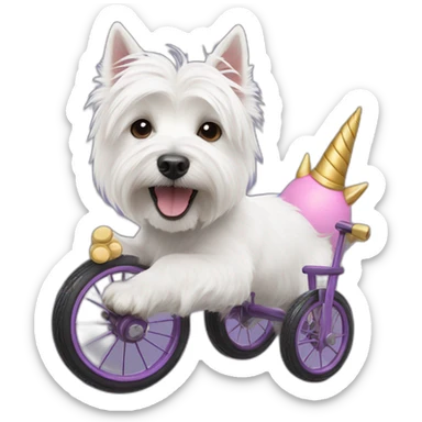 West Highland White Terrier as a unicorn on a tricycle sticker