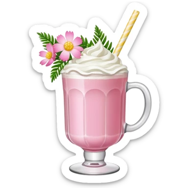 Pink Mimosa drink with flower  and whipped cream sticker