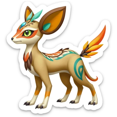 Tribal Colorful Exotic Fionbri-Kalon-Falvie-Vernid-Meloetta-Pokémon-Fakémon-Digimon-Spectrobe-hybrid-fusion, full body sticker