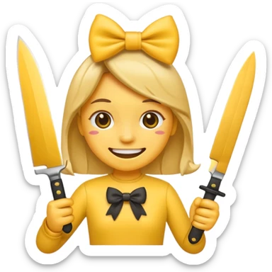 Smile emoji holding knife waring bow sticker