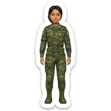 Filipino female army soldier bdu camo with green combat boots without plate carrier and without wear belt without knee pads long sleeve sticker