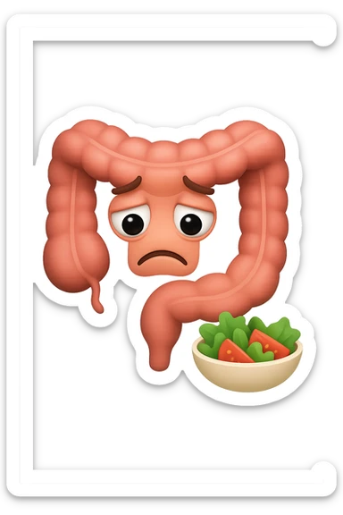 EMOJI STILE IPHONE DI UN INTESTINO UMANO ANATOMICO CHE GUARDA UN INSALATA CON ESPRESSIONE TRISTE E RASSEGNATA IN VOLTO: SOFFRE LA FAME PERCHé è A DIETA, FAGLI ANCHE LA PARTE BIANCA DEGLI OCCHI, NON SOLO LE PUPILLE sticker