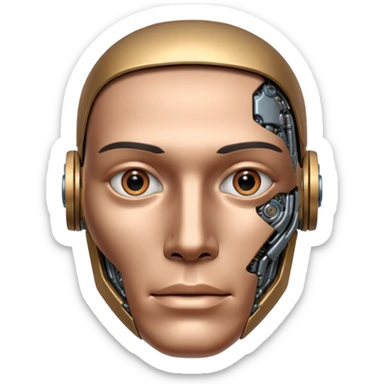 half of a man's face, half of a robot's face sticker