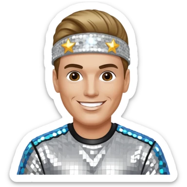 Vanilla Ice with dark blonde hair, silver sequin outfit sticker