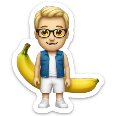 Uomo bianco pelato con occhiali e pizzetto lancia una banana sticker