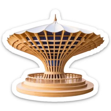 Cinematic Realistic Metropol Parasol Landmark Emoji, depicted with a modern wooden structure set against a vibrant cityscape rendered with detailed textures and dynamic, contemporary lighting. sticker