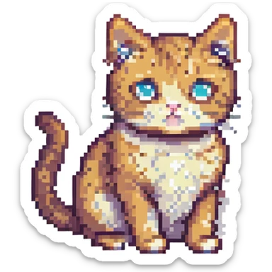 pixel art style cat, cute and blocky sticker