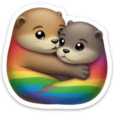 Rainbow otters hugging sticker
