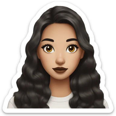 Beautiful half white half asian starbucks barista with long dark brown hair and cat eye makeup and light glossy lips and blush sticker