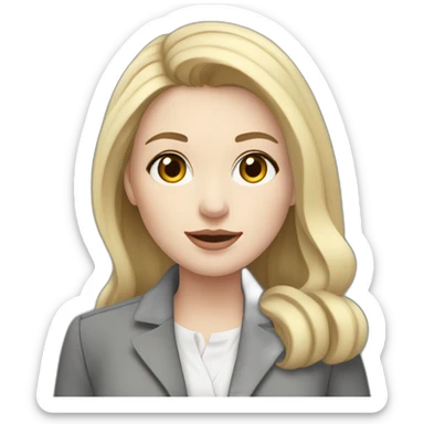 pale skin woman with cold blonde straight middle length hair, White blouse, Gray oversize jacket, Gray skirt holding a color palette in the hands sticker