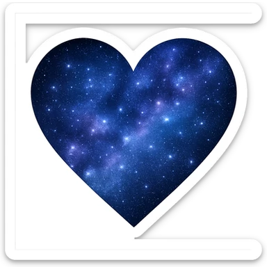 a heart shape with a night sky galaxy texture, sparkling stars, deep blues and purples sticker
