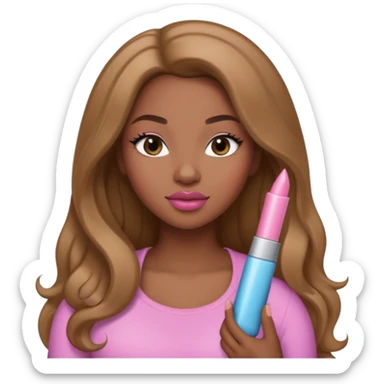Curvy, light brown long hair, pretty black girl light pink lipgloss  sticker