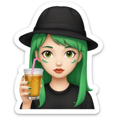  tatoo girl Drink holders with balkc hat green hair  sticker