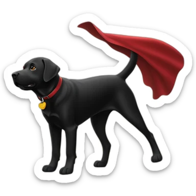 Un labrador noir qui vole dans le ciel avec une cape rouge sticker