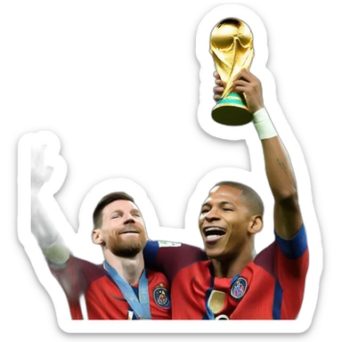 Mbappe qui pleure devant Messi heureux qui tien la coupe du monde sticker