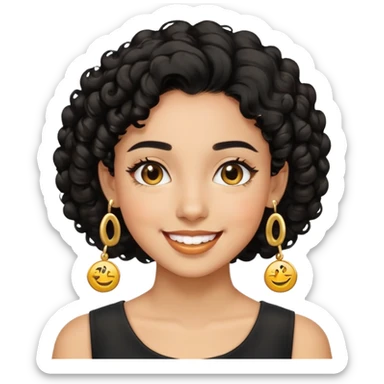 Girl showing happiness, medium skin tone, short curly black hair, gold earrings Minimal emoji showing happiness, medium skin tone, short curly black hair, gold earrings sticker
