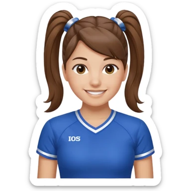 brown hair blue cheerleading shirt no bangs with a high pony tail smiling sticker