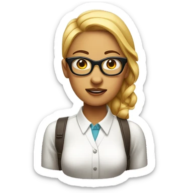 Female nerd emoji with glasses, acne, and a comically large forehead  sticker