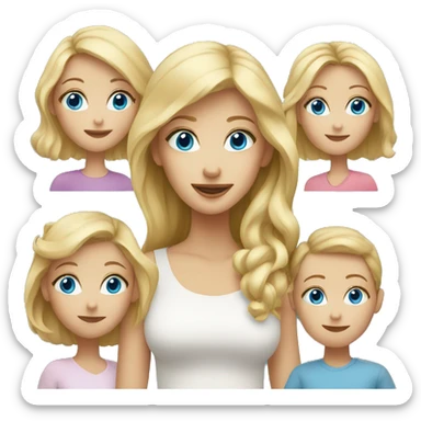 blonde woman with blue eyes and 4 kids   sticker