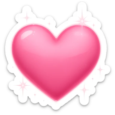 Add bright shine and glow to the pink heart in emoji style with a transparent background, making it look luminous and sparkling. sticker