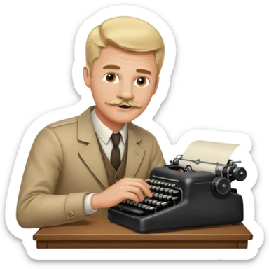 moustache blonde man with vintage typewriter sticker