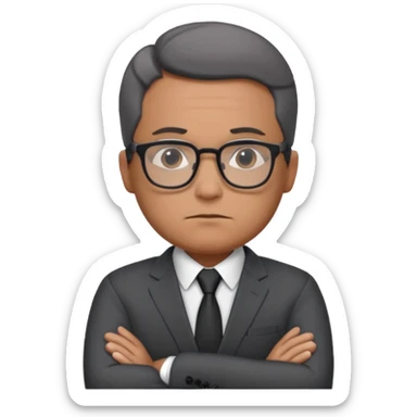 Illustrate Gustavo in a business suit with glasses, hands folded & serious gaze. sticker