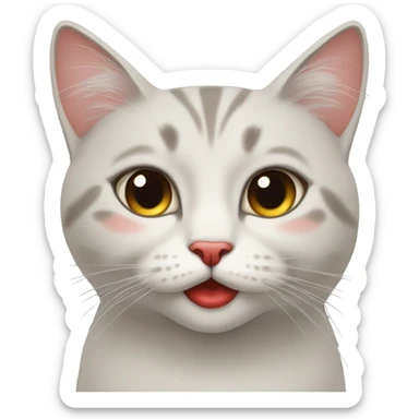 Tired female cat with long eyelashes and red lipstick sticker