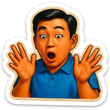 The same Japanese man looks at the viewer with a surprised look, and his hands are empty sticker