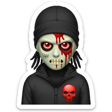 a zombie emoji with black dreads and a black nike jacket and black nike ski mask on his head sticker