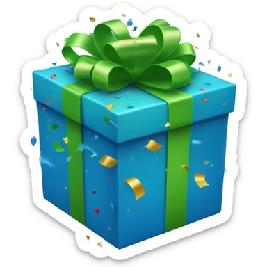 blue gift box with a green bow with confetti flying out of it sticker