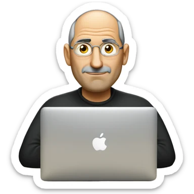 Steve job sitting and watching the macbook sticker