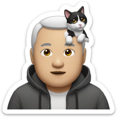 Heavy Asian Man with black and white cat sticker