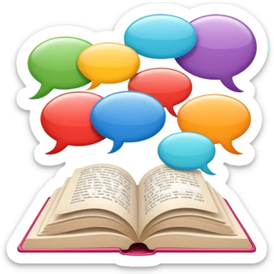 open book with several speech bubbles in different languages sticker