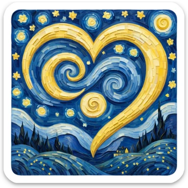 Vangogh starry night in a heart sticker