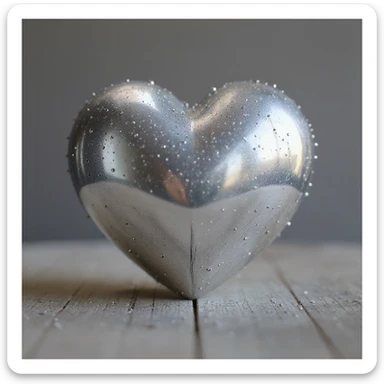 Remove the background, keep the photorealistic metallic silver heart with sparkles and soft highlights, make background transparent. sticker