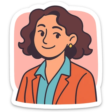 portrait of a grounded, emotionally intelligent woman with wavy hair, soft but energized expression, approachable professional look, pastel background sticker