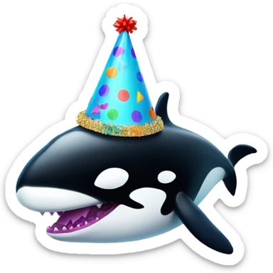 Killer whale wearing a small colourful party hat  sticker