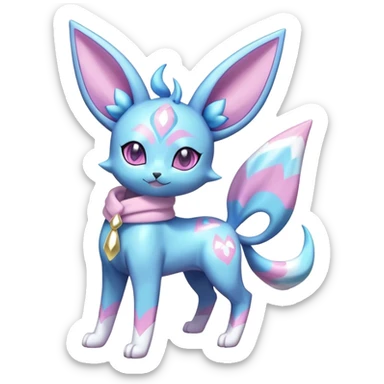 Shiny Cool Sparkly Cute Espeon-Glaceon-Sylveon-Fakemon-hybrid-fusion with a scarf full body sticker