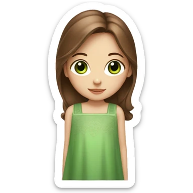 girl with green eyes and long brown hair holding a china design  sticker