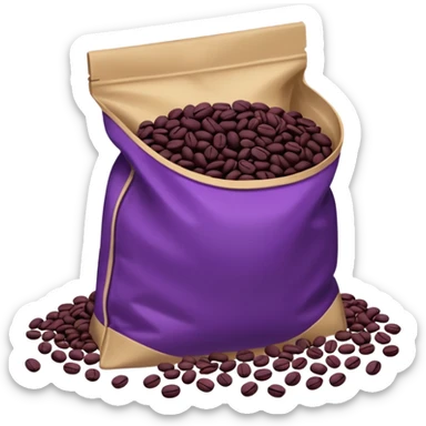 Bag of purple coffee beans lying on the floor sticker