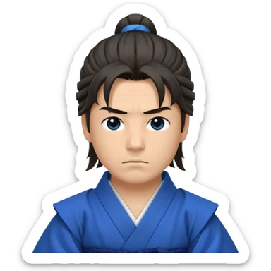 A calm samurai with tied hair, blue robes, and peaceful but deadly focus.
 sticker