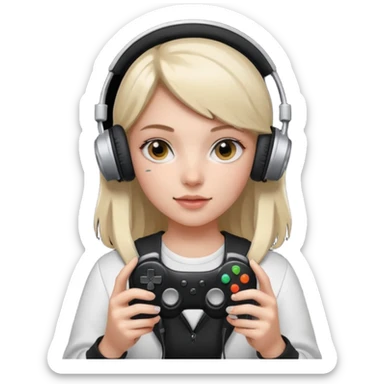 girl with headphones holding all black game controller sticker
