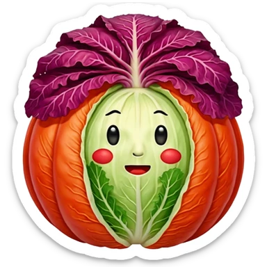 Korean kimchi whole cabbage, all parts red with red sauce, no face sticker