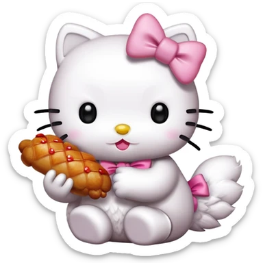 Hello kitty eating chicken sticker