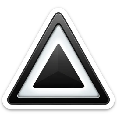 Minimalistic warning triangle emoji, metallic black and white, glowing edges in white, flat vector style, futuristic UI icon

 sticker