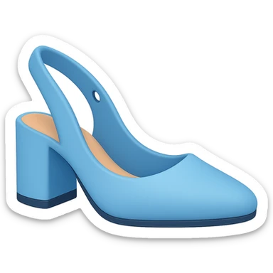 Slingback shoe with very thick heel in a lighter blue color, styled as an Apple emoji, with transparent background. sticker