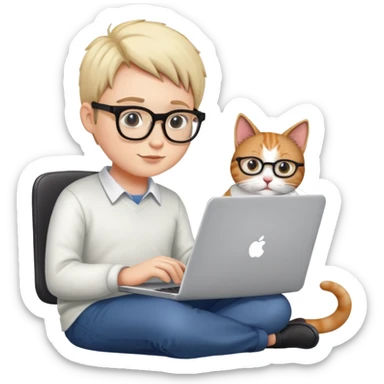 cat sitting next to person working on laptop sticker