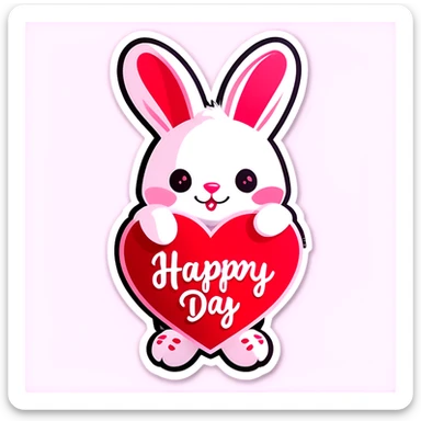 Valentine bunny white red pink white hearts saying happy Valentine’s Day besties sticker