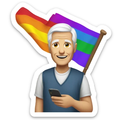 older whitehair men with rainbow flag and iphone sticker
