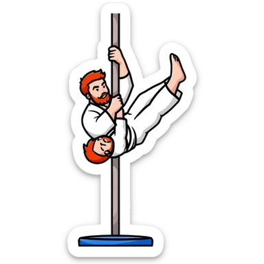 male redhead with red beard doing jiu jitsu pose while pole dancing sticker